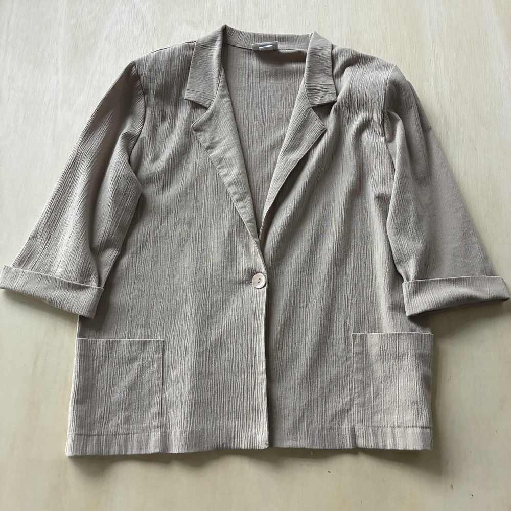 Ashley Cooper Blazer Jacket Womens XL Beige 3/4 Sleeve Single Breasted Made USA